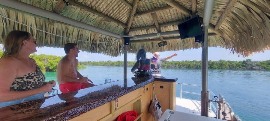 Key West: Private Tiki Bar Party Boat & Mini Sandbar - The Tiki Setup: Shade, Music, and a Cooler That Does Its Job